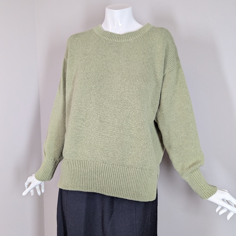 Philosophy Sage Green Knit Sweater – Oversized Crew Neck – Minimalist Pullover M